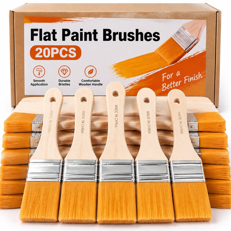 木製の柄が付いた平筆。水彩絵の具、家具、壁、ドアの塗装、接着 - Furniture Hardware Manufacturer のレビューと価格